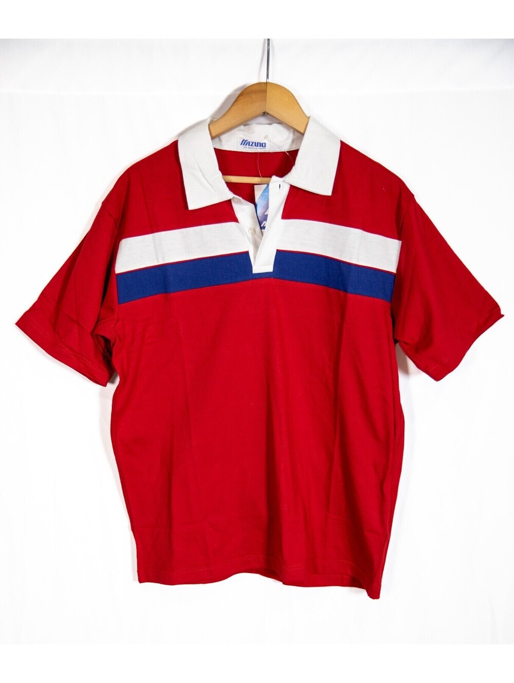 Mizuno Golf Polo Shirt 90s NWT Red w/ White Blue Stripes - Men's M